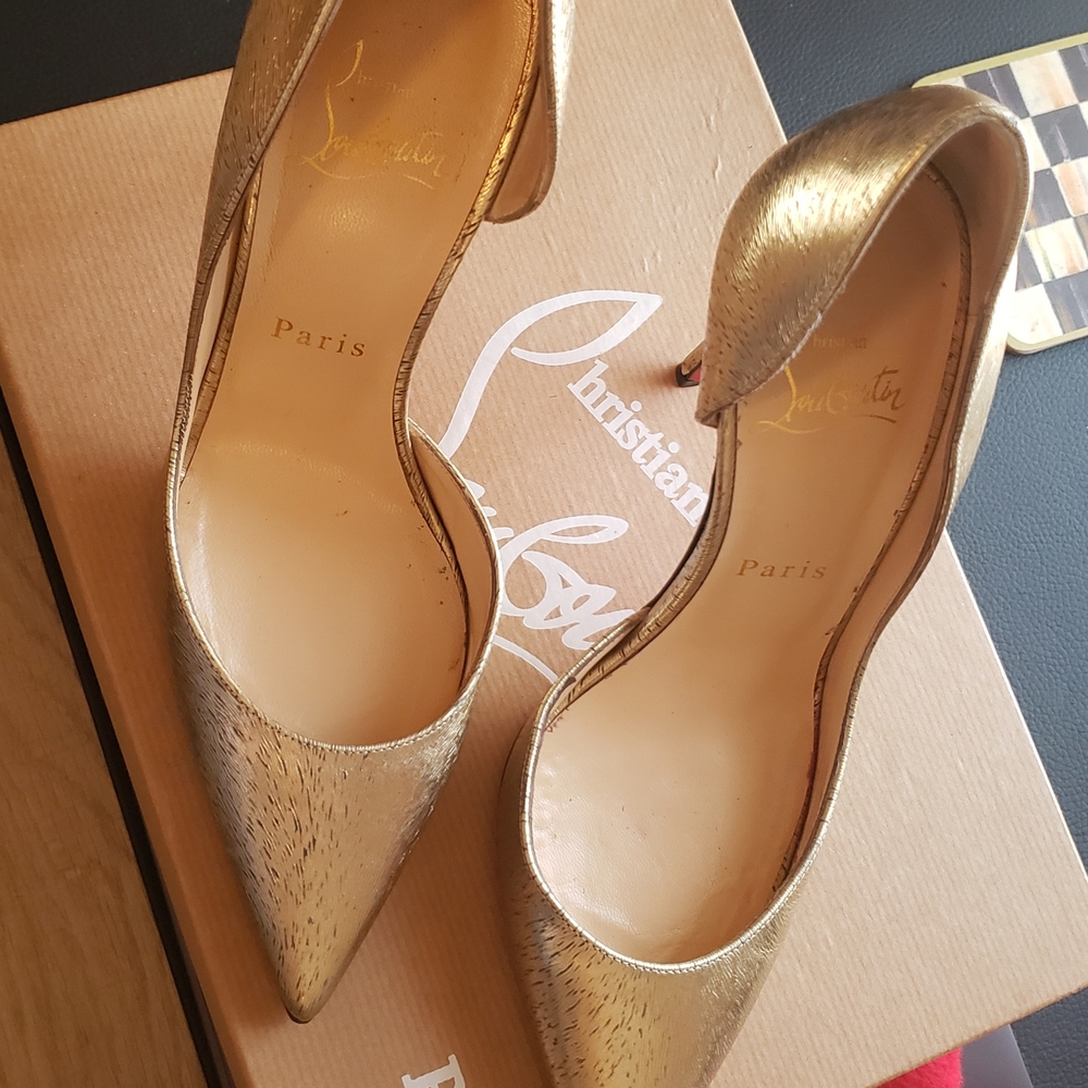 Christian Louboutin Gold Iriza 100 Laminato Animal Women's Shoes